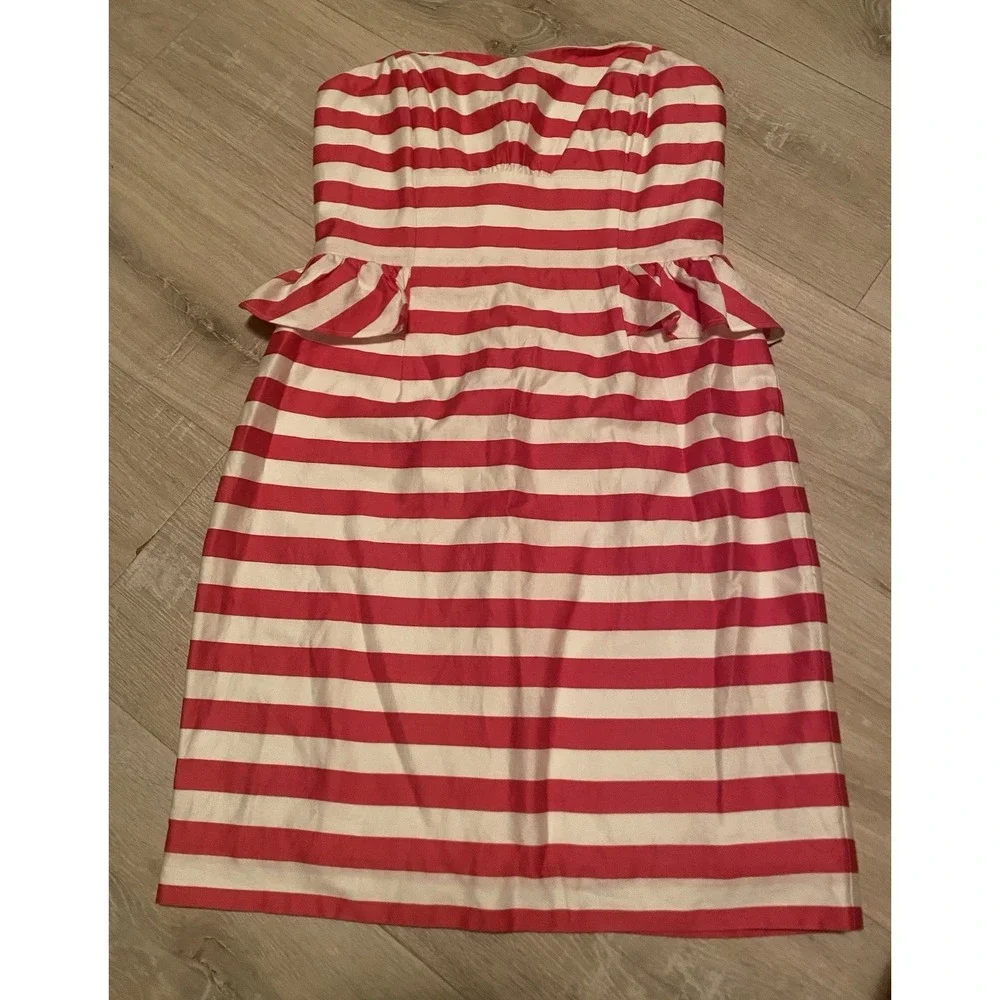 Lilly Pulitzer Maybell Dress Azalea Pink Stripe Size 2 Strapless Peplum Ruffle - Picture 3 of 14